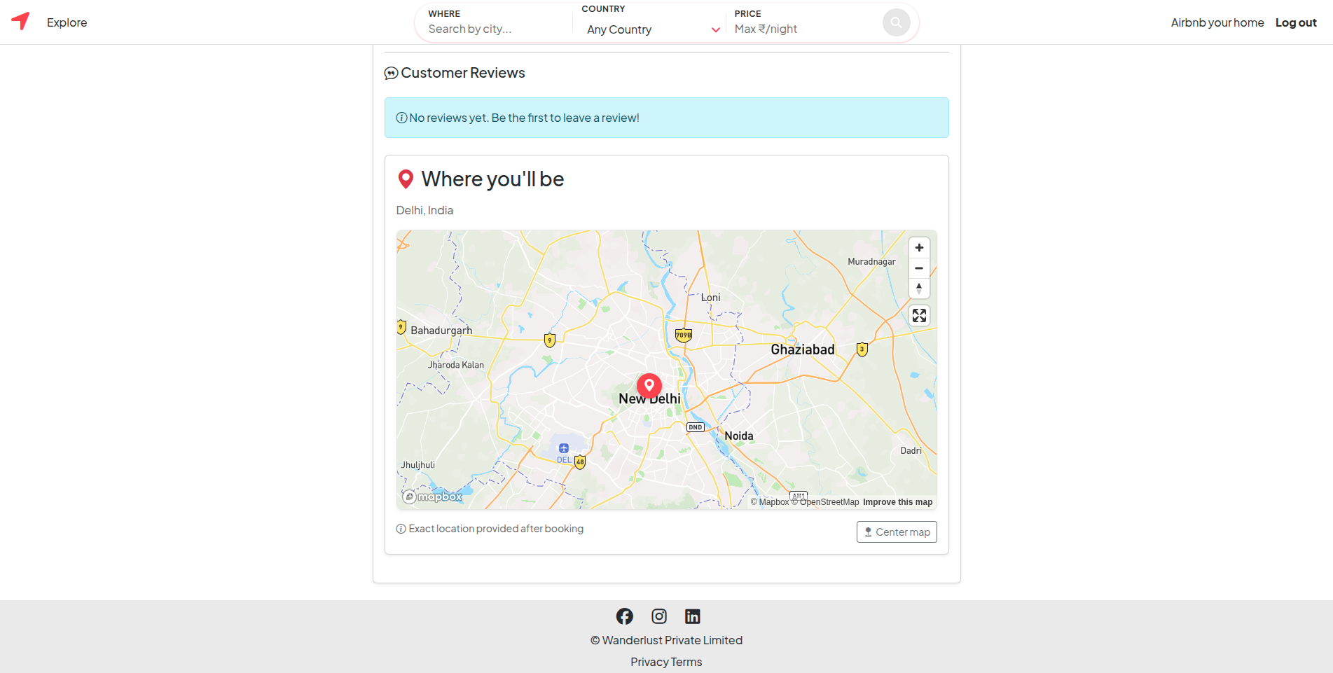 Map context showing the stay location and post-booking location note.